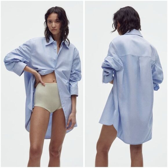 ZARA OVERSIZED POPLIN SHIRT BLUE - Picture 1 of 10